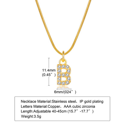 Ins Style Simple Style Letter Stainless Steel Plating Inlay Zircon 18k Gold Plated Necklace Pendant