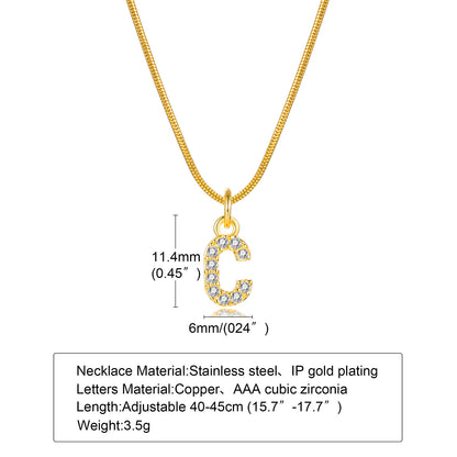 Ins Style Simple Style Letter Stainless Steel Plating Inlay Zircon 18k Gold Plated Necklace Pendant