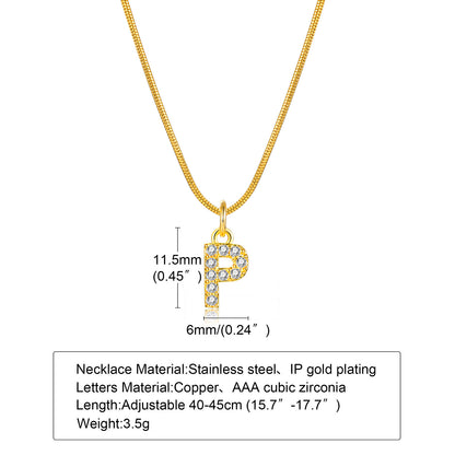 Ins Style Simple Style Letter Stainless Steel Plating Inlay Zircon 18k Gold Plated Necklace Pendant