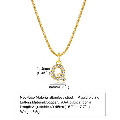 Ins Style Simple Style Letter Stainless Steel Plating Inlay Zircon 18k Gold Plated Necklace Pendant