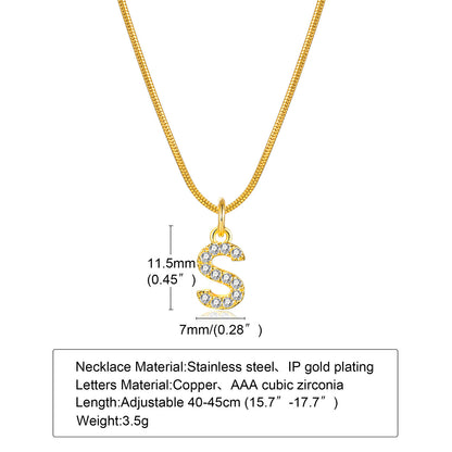 Ins Style Simple Style Letter Stainless Steel Plating Inlay Zircon 18k Gold Plated Necklace Pendant