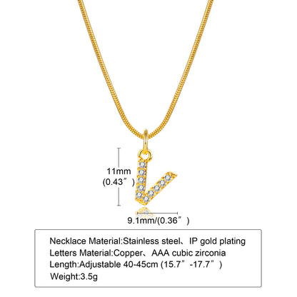 Ins Style Simple Style Letter Stainless Steel Plating Inlay Zircon 18k Gold Plated Necklace Pendant