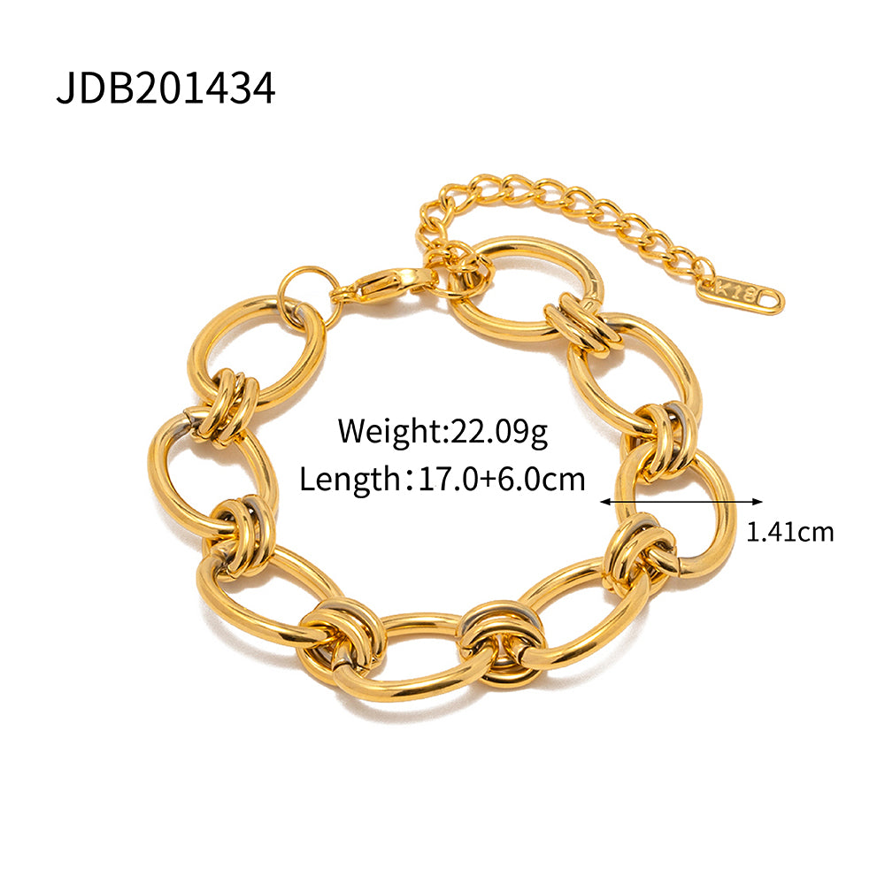 Wholesale Hip-hop Geometric Stainless Steel Plating 18k Gold Plated Bracelets Necklace