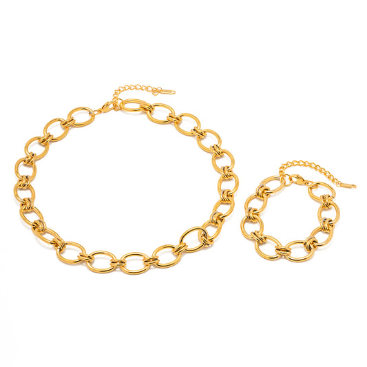 Wholesale Hip-hop Geometric Stainless Steel Plating 18k Gold Plated Bracelets Necklace