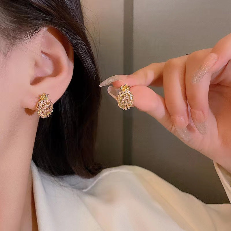 Sweet Fruit Alloy Inlay Artificial Gemstones Women's Ear Studs