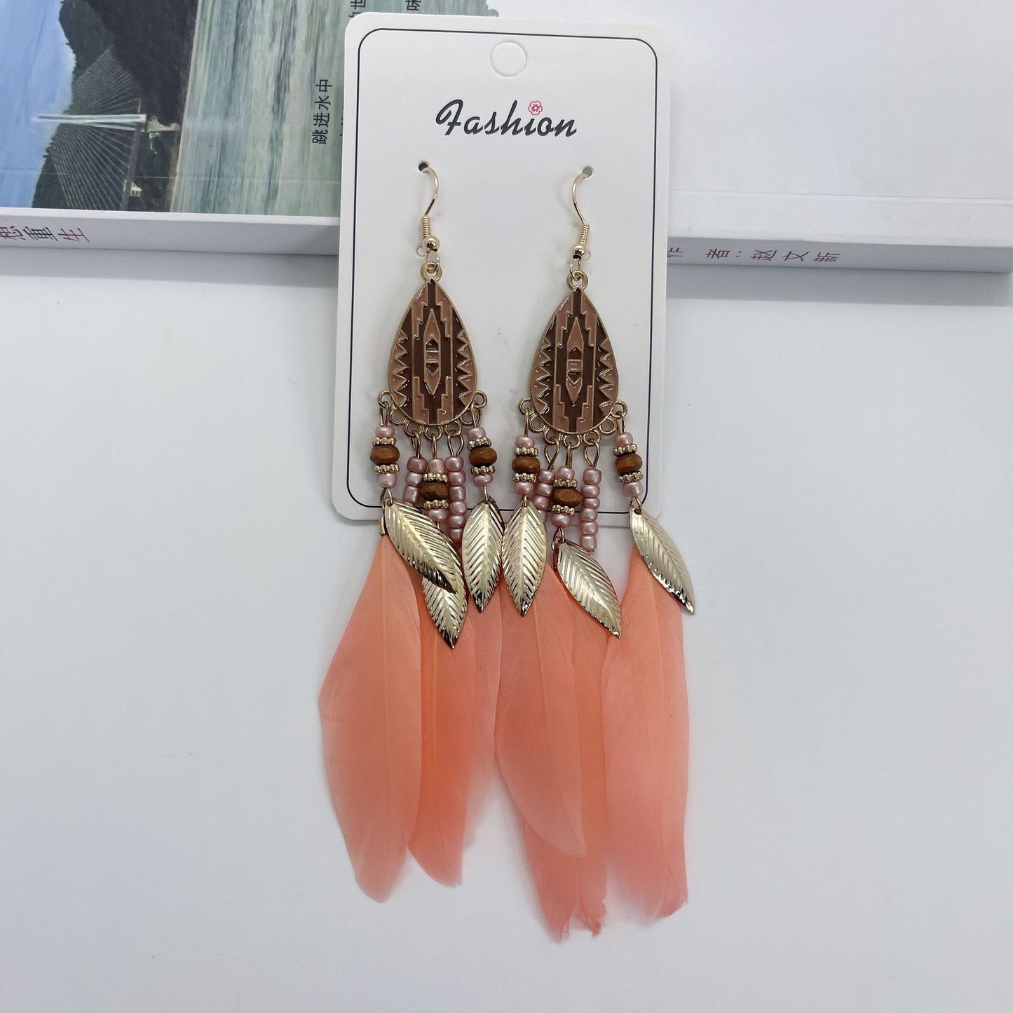 Ethnic Style Bohemian Water Droplets Alloy Feather Beaded Tassel Enamel Women's Drop Earrings