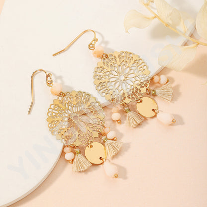 Ethnic Style Simple Style Dreamcatcher Artificial Crystal Copper Tassel Hollow Out Women's Drop Earrings