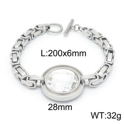 Fashion New Stainless Steel Single-piece Chain Round Multi-color Glass Stone Female Bracelet And Necklace Set