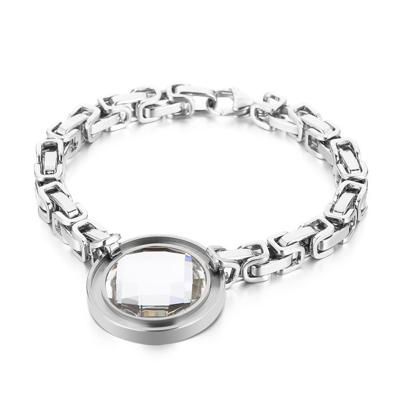 Fashion New Stainless Steel Single-piece Chain Round Multi-color Glass Stone Female Bracelet And Necklace Set