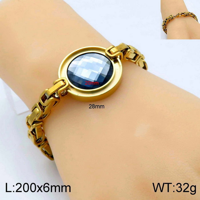 Fashion New Stainless Steel Single-piece Chain Round Multi-color Glass Stone Female Bracelet And Necklace Set