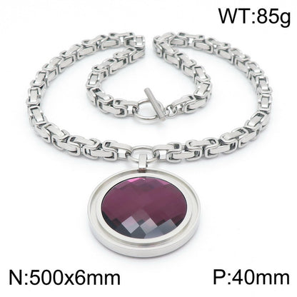 Fashion New Stainless Steel Single-piece Chain Round Multi-color Glass Stone Female Bracelet And Necklace Set