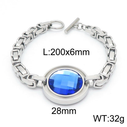 Fashion New Stainless Steel Single-piece Chain Round Multi-color Glass Stone Female Bracelet And Necklace Set