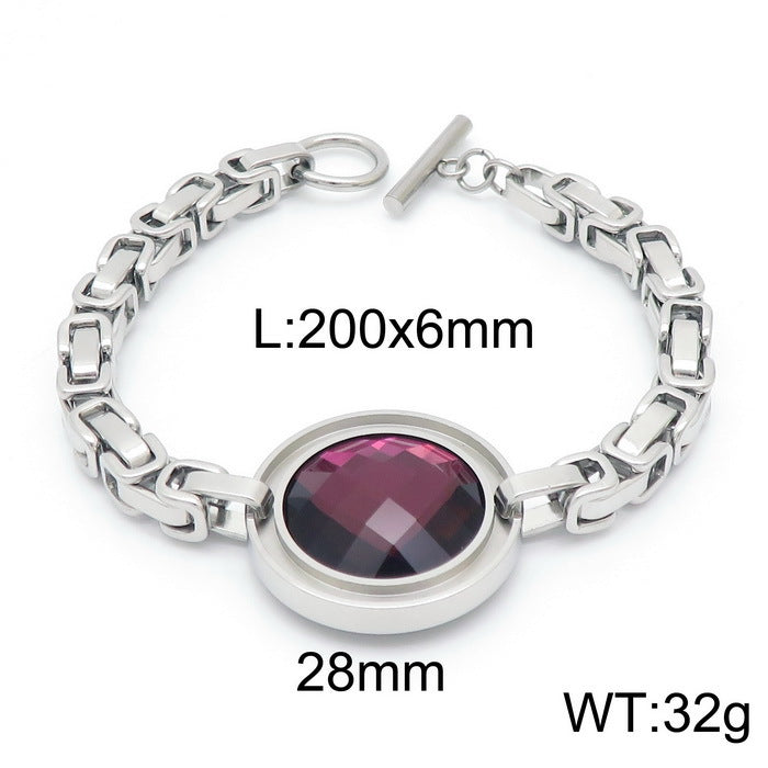 Fashion New Stainless Steel Single-piece Chain Round Multi-color Glass Stone Female Bracelet And Necklace Set