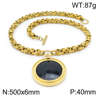 Fashion New Stainless Steel Single-piece Chain Round Multi-color Glass Stone Female Bracelet And Necklace Set