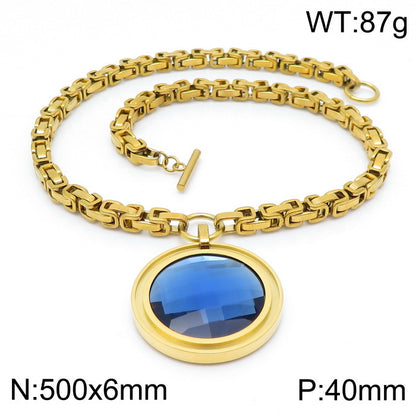 Fashion New Stainless Steel Single-piece Chain Round Multi-color Glass Stone Female Bracelet And Necklace Set