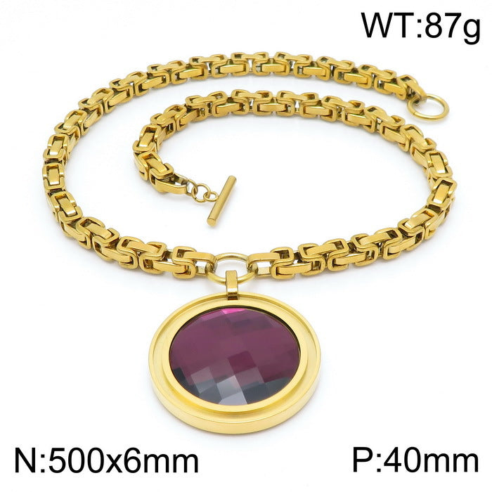 Fashion New Stainless Steel Single-piece Chain Round Multi-color Glass Stone Female Bracelet And Necklace Set