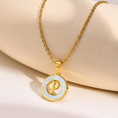 Ins Style Simple Style Letter Stainless Steel Plating Hollow Out Inlay Shell 18k Gold Plated Necklace Pendant