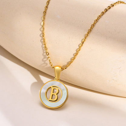 Ins Style Simple Style Letter Stainless Steel Plating Hollow Out Inlay Shell 18k Gold Plated Necklace Pendant