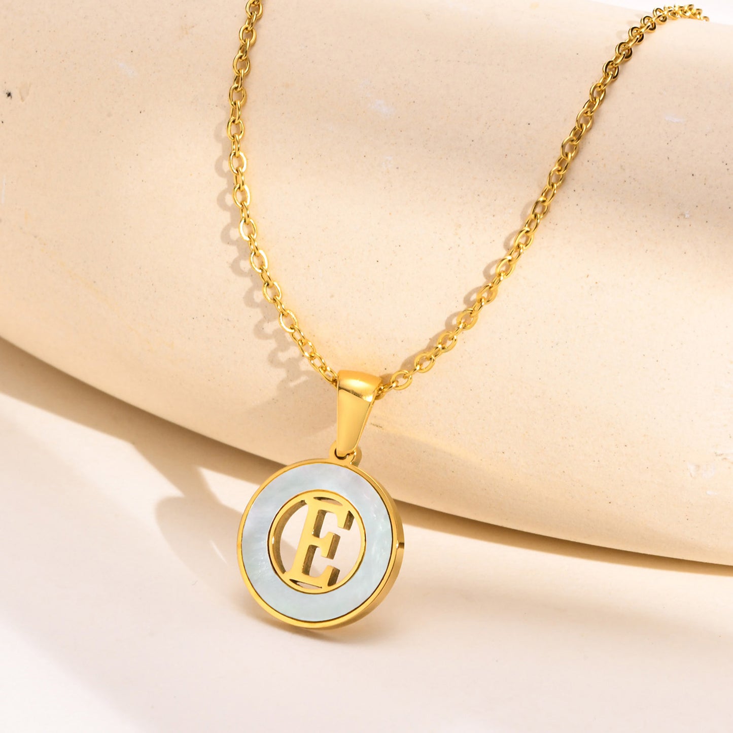 Ins Style Simple Style Letter Stainless Steel Plating Hollow Out Inlay Shell 18k Gold Plated Necklace Pendant