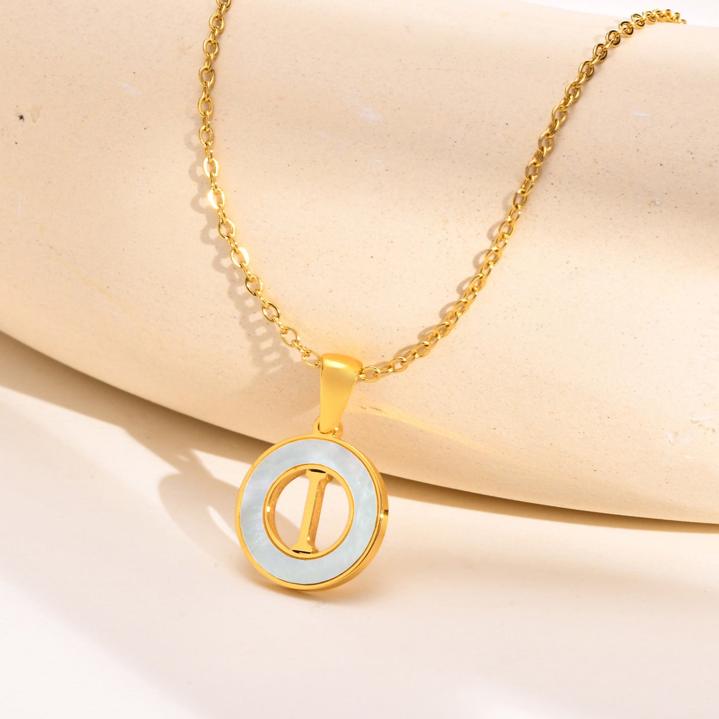 Ins Style Simple Style Letter Stainless Steel Plating Hollow Out Inlay Shell 18k Gold Plated Necklace Pendant