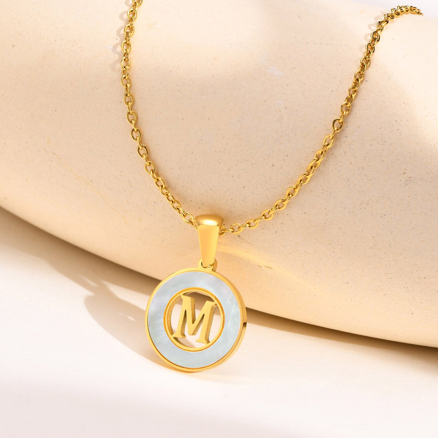 Ins Style Simple Style Letter Stainless Steel Plating Hollow Out Inlay Shell 18k Gold Plated Necklace Pendant