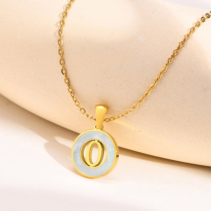 Ins Style Simple Style Letter Stainless Steel Plating Hollow Out Inlay Shell 18k Gold Plated Necklace Pendant