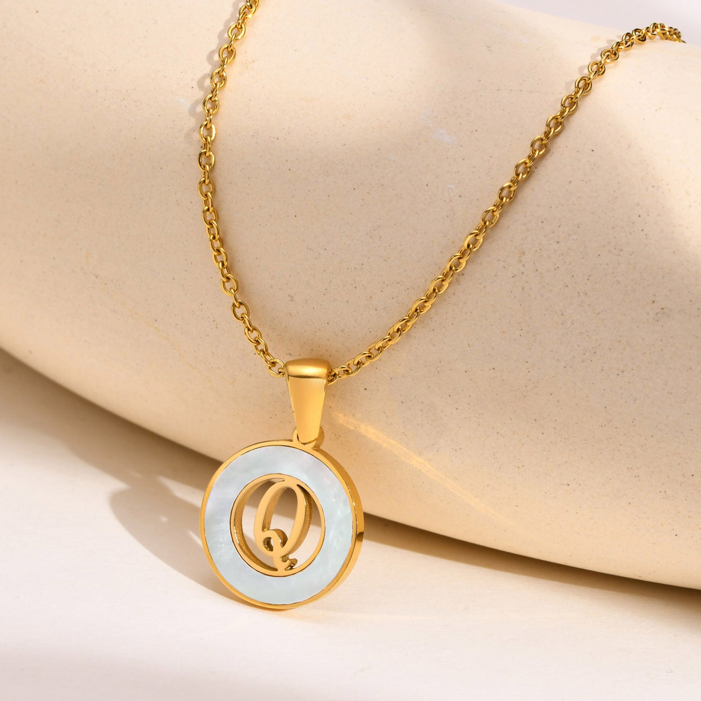 Ins Style Simple Style Letter Stainless Steel Plating Hollow Out Inlay Shell 18k Gold Plated Necklace Pendant