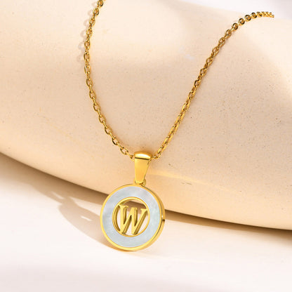 Ins Style Simple Style Letter Stainless Steel Plating Hollow Out Inlay Shell 18k Gold Plated Necklace Pendant