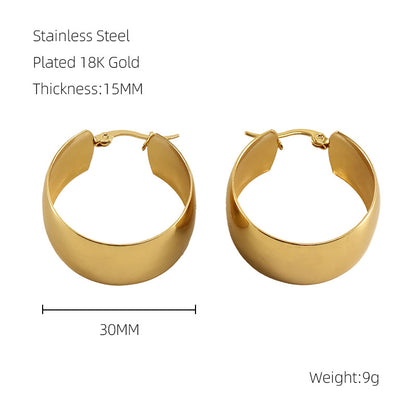 1 Pair Elegant Round Solid Color Polishing Plating Stainless Steel Titanium Steel 18K Gold Plated Hoop Earrings