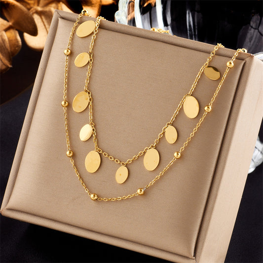 Simple Style Oval Titanium Steel Plating 18k Gold Plated Layered Necklaces