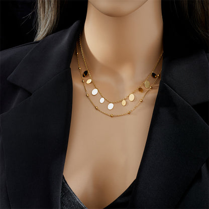 Simple Style Oval Titanium Steel Plating 18k Gold Plated Layered Necklaces