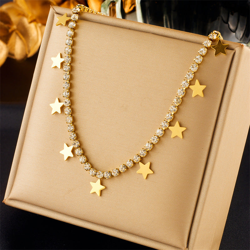 Elegant Lady Star Titanium Steel Inlay Rhinestones Bracelets Necklace