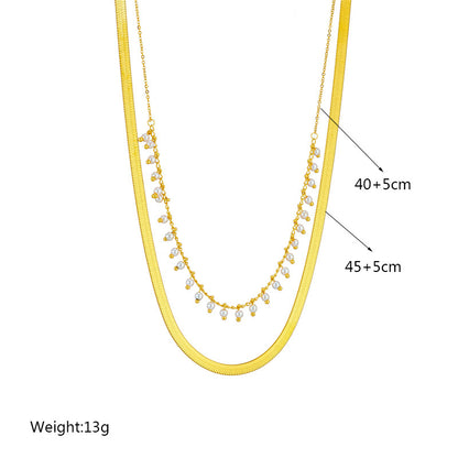 Elegant Geometric Titanium Steel Inlay Artificial Pearls 18k Gold Plated Layered Necklaces