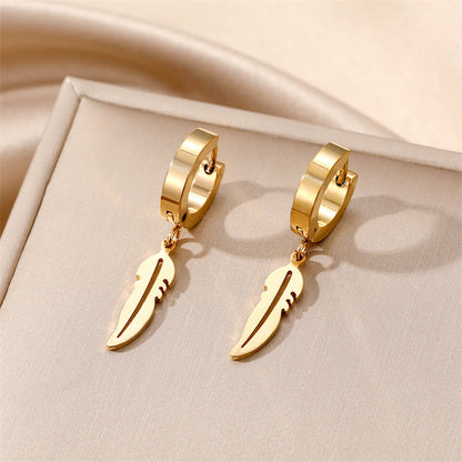 1 Pair Classic Style Triangle Heart Shape Feather Stainless Steel Plating Drop Earrings