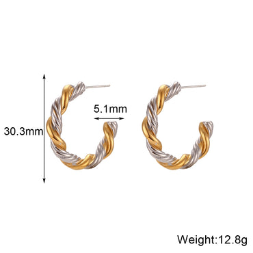 1 Pair Simple Style Classic Style C Shape Twist Plating Stainless Steel 18k Gold Plated Ear Studs