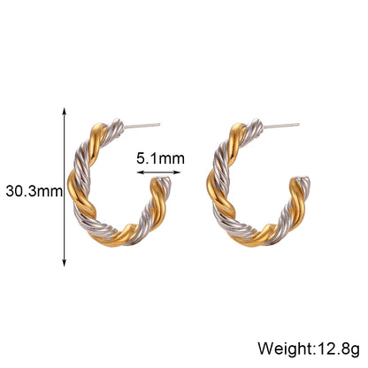 1 Pair Simple Style Classic Style C Shape Twist Plating Stainless Steel 18k Gold Plated Ear Studs