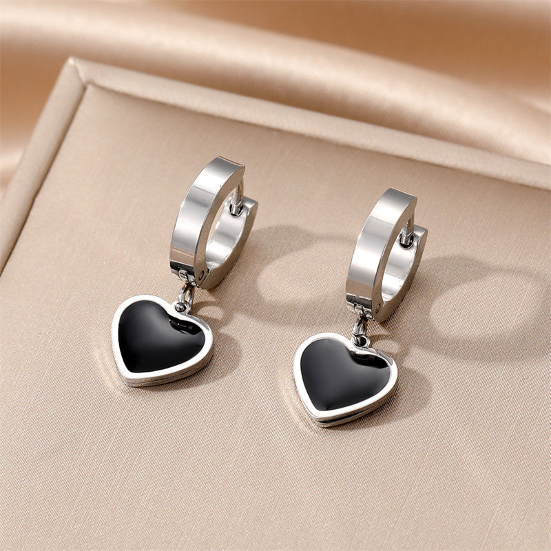 1 Pair Simple Style Round Square Heart Shape Stainless Steel Enamel Plating Dangling Earrings