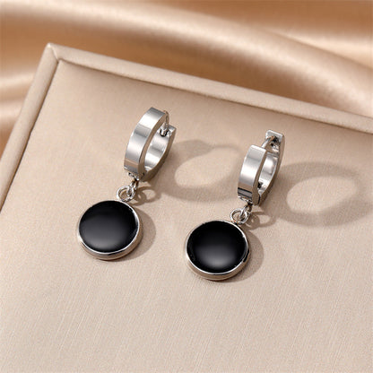 1 Pair Simple Style Round Square Heart Shape Stainless Steel Enamel Plating Dangling Earrings