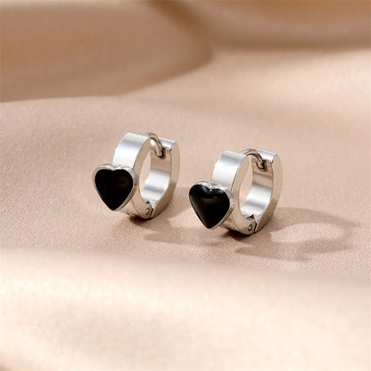 1 Pair Simple Style Round Square Heart Shape Stainless Steel Enamel Plating Dangling Earrings