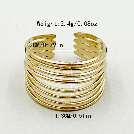 Casual Vacation Modern Style Lines Stainless Steel Metal Layered Polishing Plating Gold Plated Open Ring