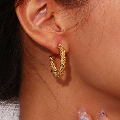 1 Pair Simple Style Classic Style C Shape Twist Plating Stainless Steel 18k Gold Plated Ear Studs