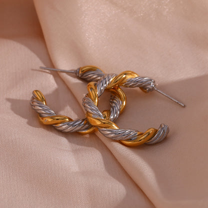 1 Pair Simple Style Classic Style C Shape Twist Plating Stainless Steel 18k Gold Plated Ear Studs