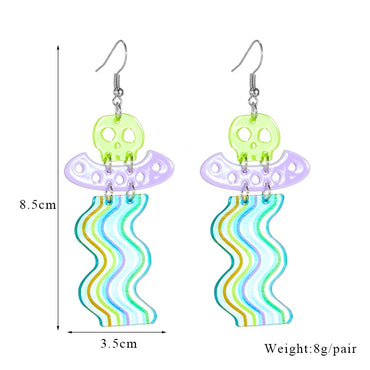 Cartoon Style Funny Rainbow Ufo Skull Arylic Hollow Out Women's Drop Earrings