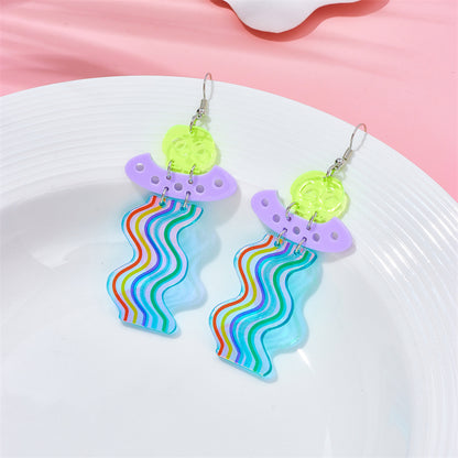 Cartoon Style Funny Rainbow Ufo Skull Arylic Hollow Out Women's Drop Earrings