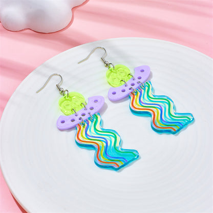 Cartoon Style Funny Rainbow Ufo Skull Arylic Hollow Out Women's Drop Earrings