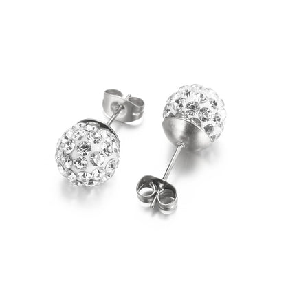 1 Pair Casual Shiny Ball Stainless Steel Plating Inlay Rhinestones Ear Studs