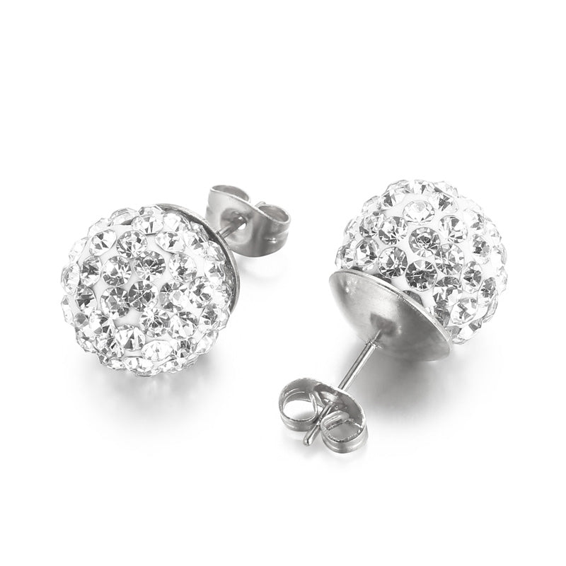 1 Pair Casual Shiny Ball Stainless Steel Plating Inlay Rhinestones Ear Studs