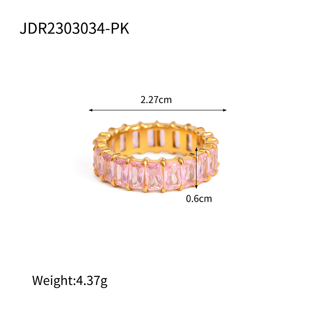 Ins Style Shiny Round Stainless Steel Plating Inlay Zircon 18k Gold Plated Rings