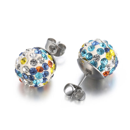 1 Pair Casual Shiny Ball Stainless Steel Plating Inlay Rhinestones Ear Studs