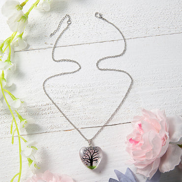 Wholesale Jewelry Basic Retro Tree Heart Shape Alloy Glass Pendant Necklace